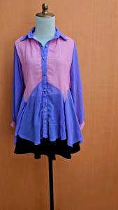 atasan kemeja wanita pink ungu muda M cewek lengan panjang sifon cute