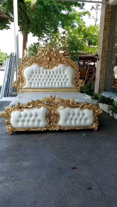 dipan tempat tidur luxury barong ukir cat Duco emas kayu jati/mahony mewah