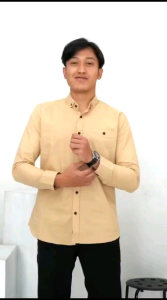 Baju Kemeja Polos Pria Lengan Panjang Bahan Formal Kasual Katun Sigaret Kerah V-Neck Slimfit Lembut Nyaman