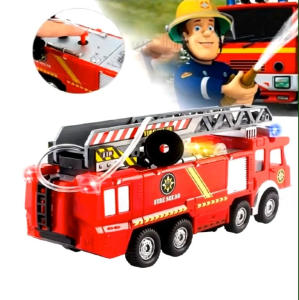 Fire Engine Toy with Sound & Lights – Battery Operated Extendable Ladder & Water Spray STEM Educational Emergency Truck for Kids Gift