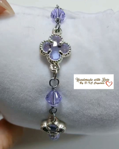 [D.T.C Crystals] Violet Clover Bracelet with Swarovski Crystals /Stainless steel Chain