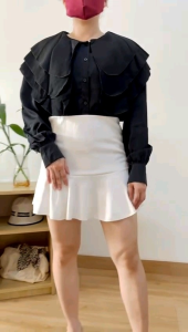 ECLAIRE 003 Kemeja Shirt Satin Layered Collar Longsleeves Kerja Kantor Classy Korea Pesta Import xaoo