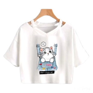 TURKYS Baju Crop Anak Perempuan Usia 4-12 Tahun Motif Hi Cate Bahan Cotton Combat