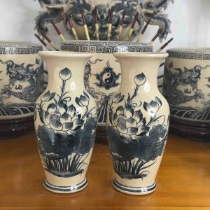 [4 Cỡ] Lọ hoa thờ cúng Bát Tràng men rạn vẽ sen - Lọ huệ cắm hoa thờ cúng ban thờ Phật Gia Tiên Thần Tài