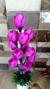 bunga hias akrilik tulip vas metalik