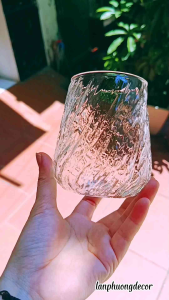 Ly thủy tinh vân sóng nước siêu nhẹ pha chế trà  cafe.. dung tích 410ml mã LP12