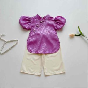 (4-28kg) Bộ Bà Ba Cổ Tàu NHÍM XÙ KIDS Cho Bé Gái Chất Gấm Lụa S032
