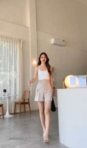 กางเกงขาสั้นเอวสูงผ้าสโนว์ S-XXXL