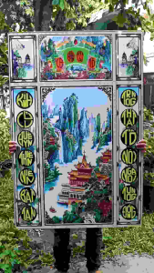 Tranh gỗ Cửu Huyền Thất Tổ tranh tráng gương phòng thờ bo viền vàng kích thước đa dạng
