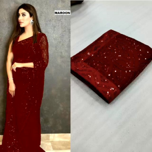 Beautiful Party Wear Georgette Saree with Heavy Embroidery Sequins Work (Pre-order : 2/3 Weeks Delivery) SF120823