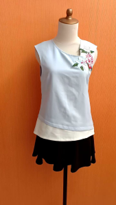 atasan wanita biru muda pastel MOSCATO cewek S M kutung MEWAH blouse bordir dada bunga
