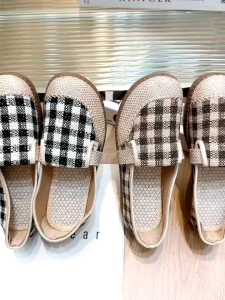 Giày moka sọc bố xinh đế cao su non êm giày đế bằng nữ