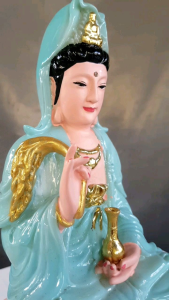 Tượng Quan Âm Bồ Tát ngồi trên tòa sen cao 32cm - Bột Ngọc bích