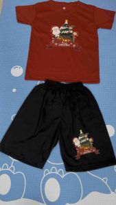 Setelan Kaos Oblong & Celana Pendek Anak Usia 1-10 Tahun Sablon Pohon Santa