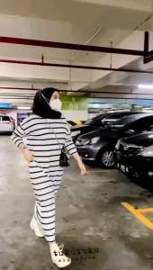 Lesa Striep Gamis Dress Kaos Spandek Wanita Jumbo Fit to XXL Terbaru Mewah