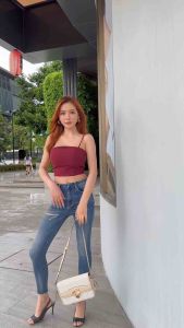 เสื้อครอปสายเดี่ยว #nu035 (เสริมฟองน้ำ)