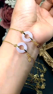 Lắc tay hippy Au10k xinh bạch ngọc jade - Phong Thủy TUDO