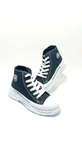Sneakers NEW & BEST BOOT NBP-2386A HIGH BLACK || Sepatu Sekolah Perempuan Hitam Putih Tinggi || Sepatu Kasual Cewek Stylish || Sepatu Fashion Cewek Import Korea Style || Sepatu Sekolah SMP SMA Hitam Elastis Ringan