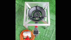 เตาแก๊สฟู่kb5 ระบบสปาร์ค เคบี5ออโต้+ขาเตาสี่เหลี่ยมสูง40ซม.(บังลม)+ครบชุด(สายสีส้ม) เตาแก๊สออโต้ เตาแม่ค้า สปาร์ค