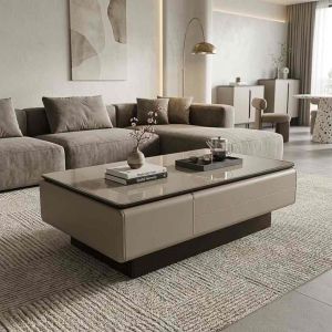 (Hàng nhập khẩu) Bàn trà đơn Sofa phòng khách KAIRO mặt kính cẩm thạch cốt gỗ MDF sang trọng BN-23