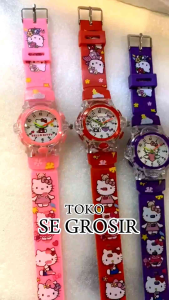 JAM TANGAN ANALOG HELLO KITTY ANAK CEWEK TK/SD ADA MUSIK & LAMPU WARNA-WARNI