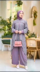 Setelan Aluna One Set Wanita Jumbo Kekinian Setelan Wanita Muslim Brukat Terbaru Fashion Terlaris