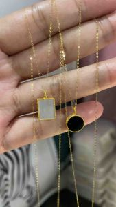 PAWNABLE 18K Yellow Gold Fine Tauco Chain(thin)with 18K MINI Circle or Rectangle Pendant(HOLLOW)