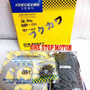 GEAR SET ASLI FUKUKAWA GL PRO  GL MAX  MEGAPRO LAMA  PRIMUS 428H-112T 45T 14T ORIGINAL FKKW