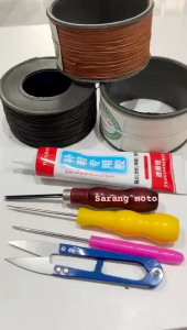 Paket Sol Sepatu - Benang Sol BESAR hitam Putih Cokelat + Jarum Sol Paten + Jarum Penusuk + Penyayat + Lem + Gunting