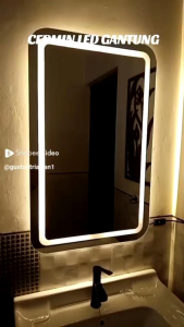 Non touchscreen Cermin LED Ring Gantung Wastafel Kamar Mandi Aesthetic Persegi