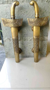 Handle Pintu Rumah Kuningan Antik Motif Keris Ukir 38 cm 2 pcs