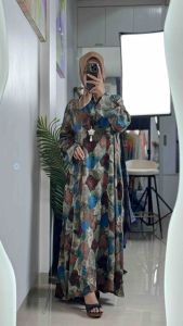 LC1933 Premium Floral Dress Tipis Motif Abstrak Retro Fashion Terbaru