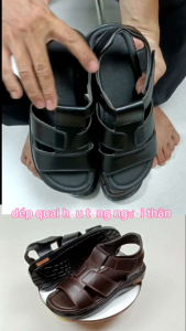 Sandal nam da bò  dép quai hậu nam dép quai hậu đế cao 3.5 cm  màu nâu đen