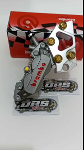 Kaliper Brcmbo Big Pot 4 Piston Kanan + Breket Kaliper Depan Buat Disc Cakram Standar Yamaha Nmax New / Nmax Old