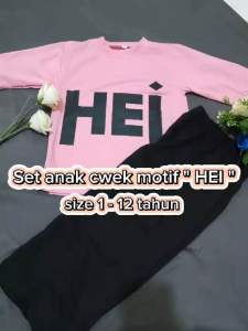 set baju anak perempuan motif HEI untuk usia 3-12 tahun-set anak cewek-baju anak perempuan