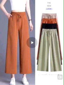 Kapas sutera ais dan seluar kaki lebar linen untuk wanita seluar nipis sembilan mata pinggang tinggi seluar kasual lurus langsir serba boleh
