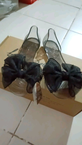 LONDON RAG Bow on Top Jelly Ballerinas Shoes in Black