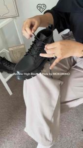 Mokomino - Sepatu High Boots Formal Wanita 5 Hole Warna Hitam