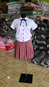 Joenel Sports Collar With 1 inch Ribiti and Red Navy Blue Checkered Skirt School Uniform Individual Sets