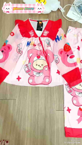 (40-65kg) °Latin Tơ Tằm° Đồ bộ Pijama Cổ V phối Tơ Ren viền Bèo tiểu thư Tay Dài Quần Dài Bộ ngủ mặc nhà Lụa Thiết Kế in 5D họa tiết Hot Trend Siêu Xinh Sang