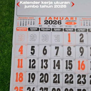 Kalender kerja BI jumbo tahun 2026 ukuran 50 cm x 64 cm 12 lembar x 1 bulanan (terima castume cetak merek)