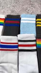 Kaos Kaki Skate Tebal Garis Strip Oldschool Cowok Cewek Kece Distro Motif Panjang - Hosela Project