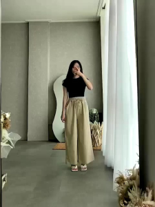 Celana Kulot Wanita Linen Premium High Waist