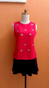atasan wanita merah batu depan M cewek blouse kutung cute MEWAH