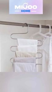 S Type 5 layers Pants Hanger Stainless Steel Clothes Jeans Hangers Wardrobe Organizer Rack