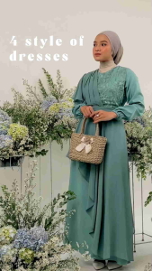 Eneela Dress Gamis BabyDoll Shakila Premium Tile Bordir Selendang 5 Model Gaya Style Premium Lebaran Hari Raya Murah