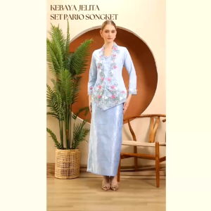 (KEBAYA+SKIRT) Bycikdara Kebaya Sulam Jelita With Pario Songket | Nyonya | Indonesia | Skirt | Bali | Encim Embroidery