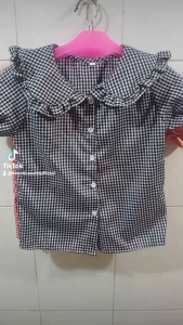 Kemeja Lengan Pendek Anak Perempuan / Blouse Flat Collar untuk usia 2-13th