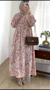 MIDI DRESS WANITA MOTIF TERBARU/ MIDI RAYON ADEM BUSUI JUMBO