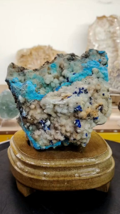 Natural Rare Cyanotrichite/Azurite With Calcite Crystal Ornament